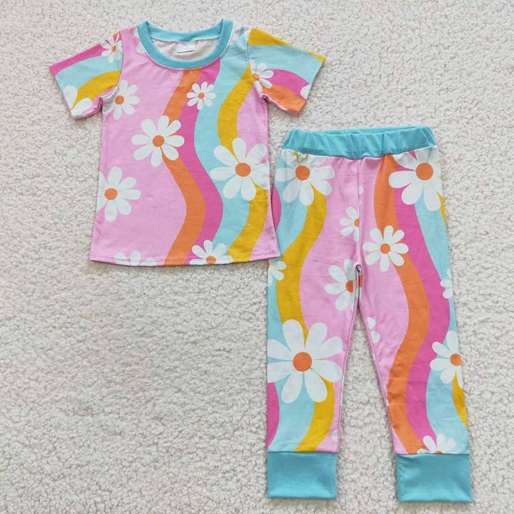 Baby Girls Pink Flowers Pajamas Clothes Sets for wholesale by Aier Wholesale