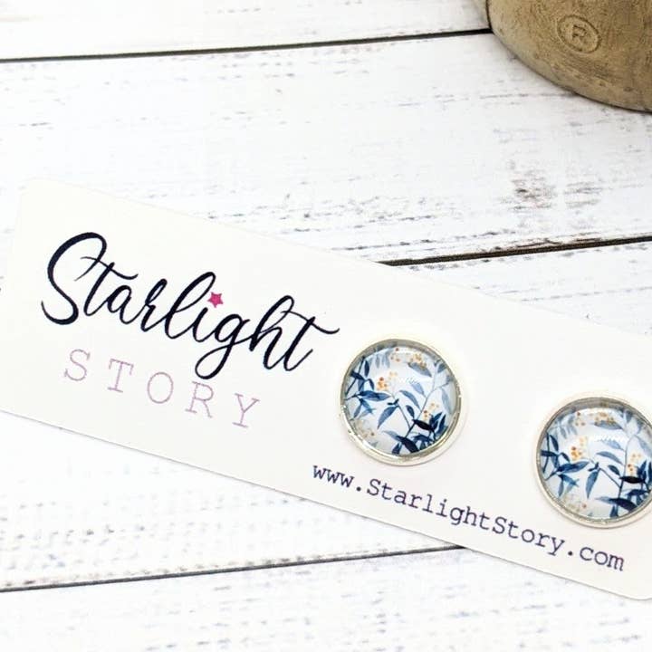 Blauwe blad glazen oorknopjes voor wholesale door Starlight Story