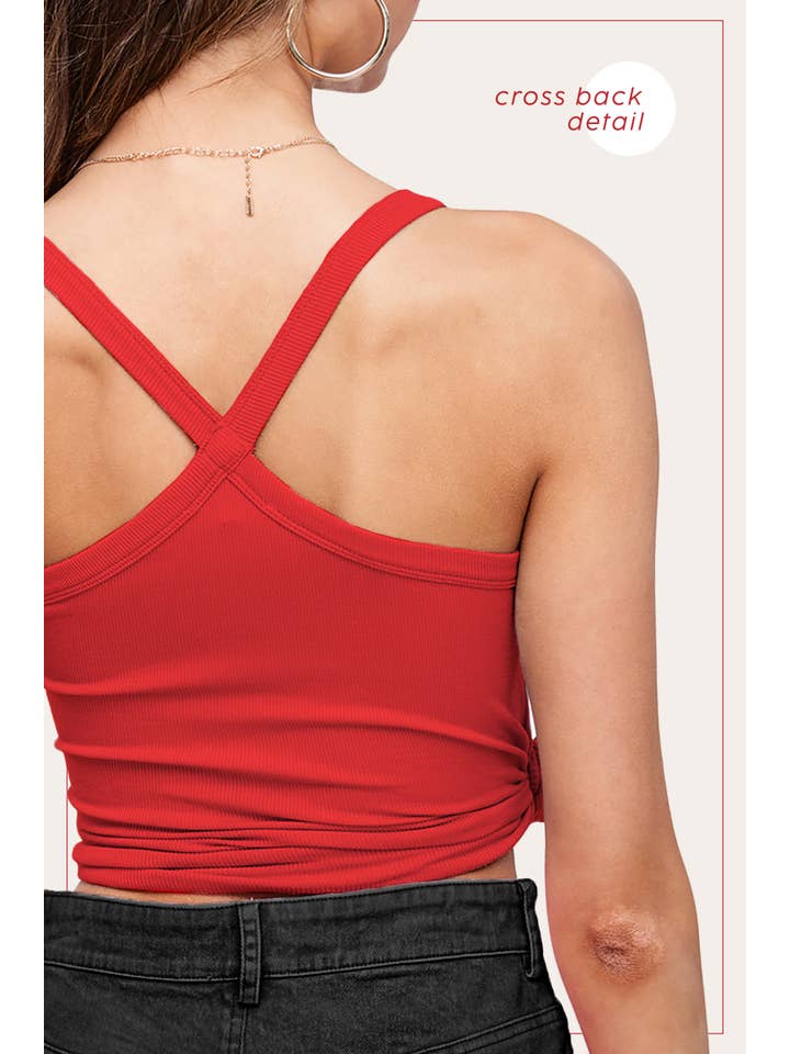 La Miel – Tops – Mulher por atacado – HBT7641-Blusa básica sem mangas com costas cruzadas elástica e elástica9