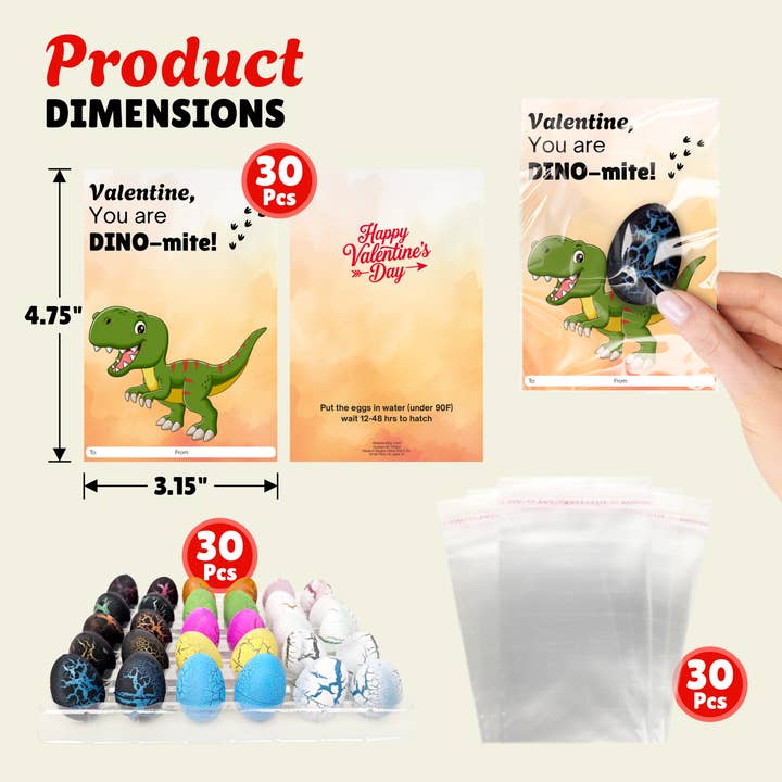4E's Novelty 30 Pack Dinosaur Egg with Valentines Cards for wholesale by 4E's Novelty