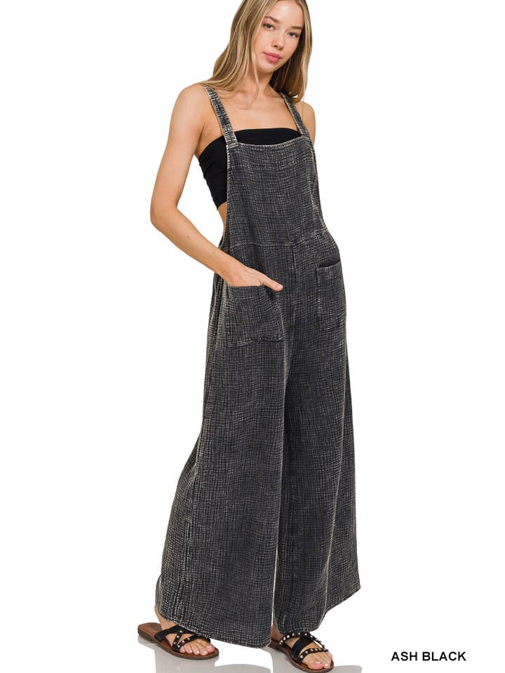42POPS - Wholesale Overalls - Women's - "...Washed Double Gauze Wide Leg Overalls