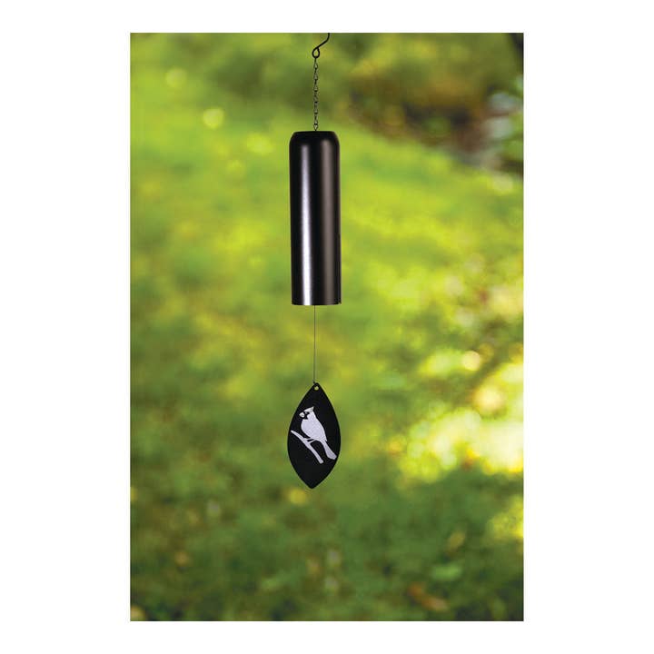Black Metal Tubular Windchime - Cardinal for wholesale by Manual Woodworkers and Weavers, Inc.