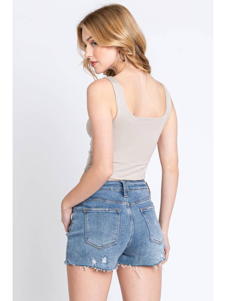 Final Touch - Wholesale Knit Top - Women's - Square Neck Fitted Crop Top - T1685910