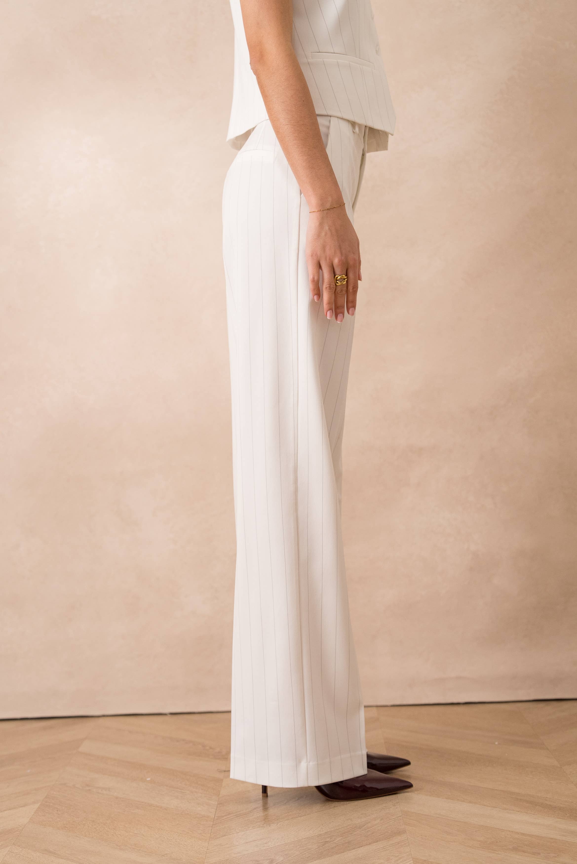 Attentif Paris - Wholesale Suit Pants - Women's - [Harmonia] High-waisted wide-leg striped pants11