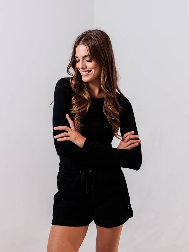 Geripptes Langarmshirt — Schwarz für den Großhandel von Après Actif