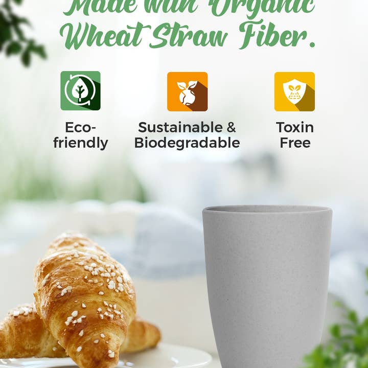 Greendish - Vente Verre/tasse - Ensembles de gobelets à boire en paille de blé écologique légers3