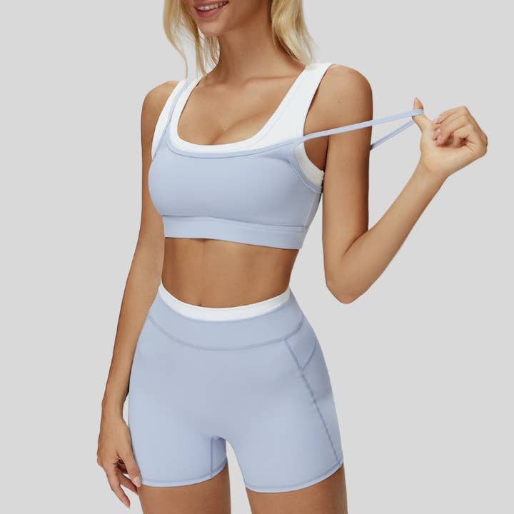 WONDERXFANS - Wholesale Activewear Set - Women's - Contrast color sports bra + sports shorts 2-piece set8