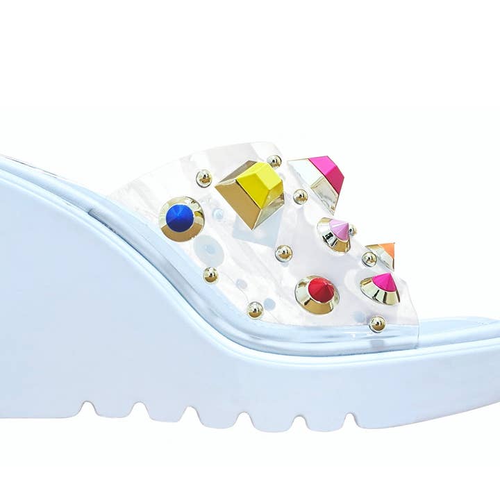 LADY COUTURE - Vente Chaussures compensées – femme - Sandale compensée Palm Beach avec multi-pierres0