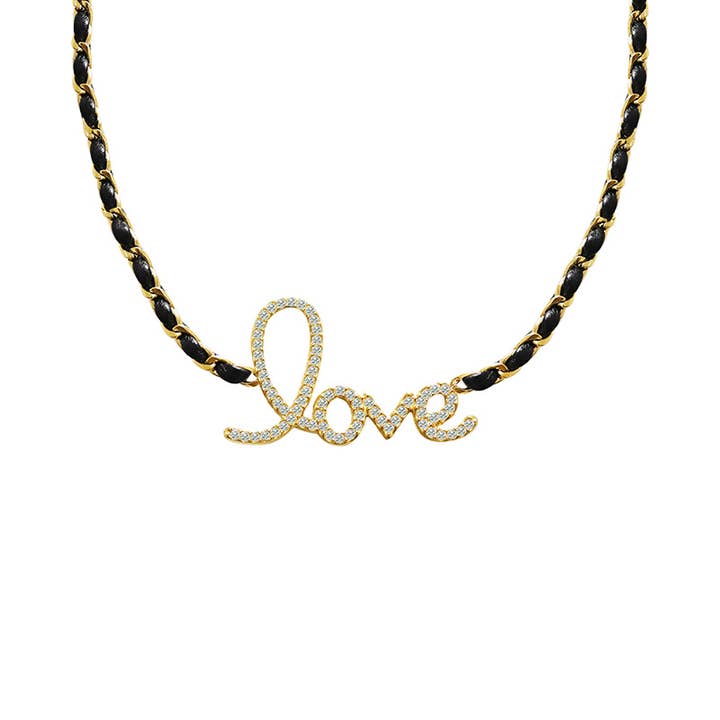 INTERWOVEN CHAIN NECKLACE WITH 'LOVE' INSCRIPTION IN ZIRCONIA for wholesale by AMORINO SRL