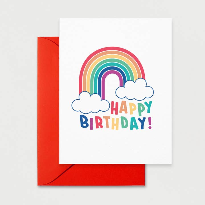 Tarjeta de cumpleaños feliz arco iris para venta al por mayor de Pink Flamingo Party Co.