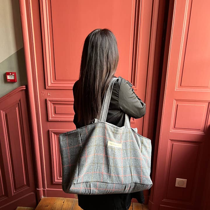 XXL taske med gråt ternet mønster for engroshandel hos La marquisette