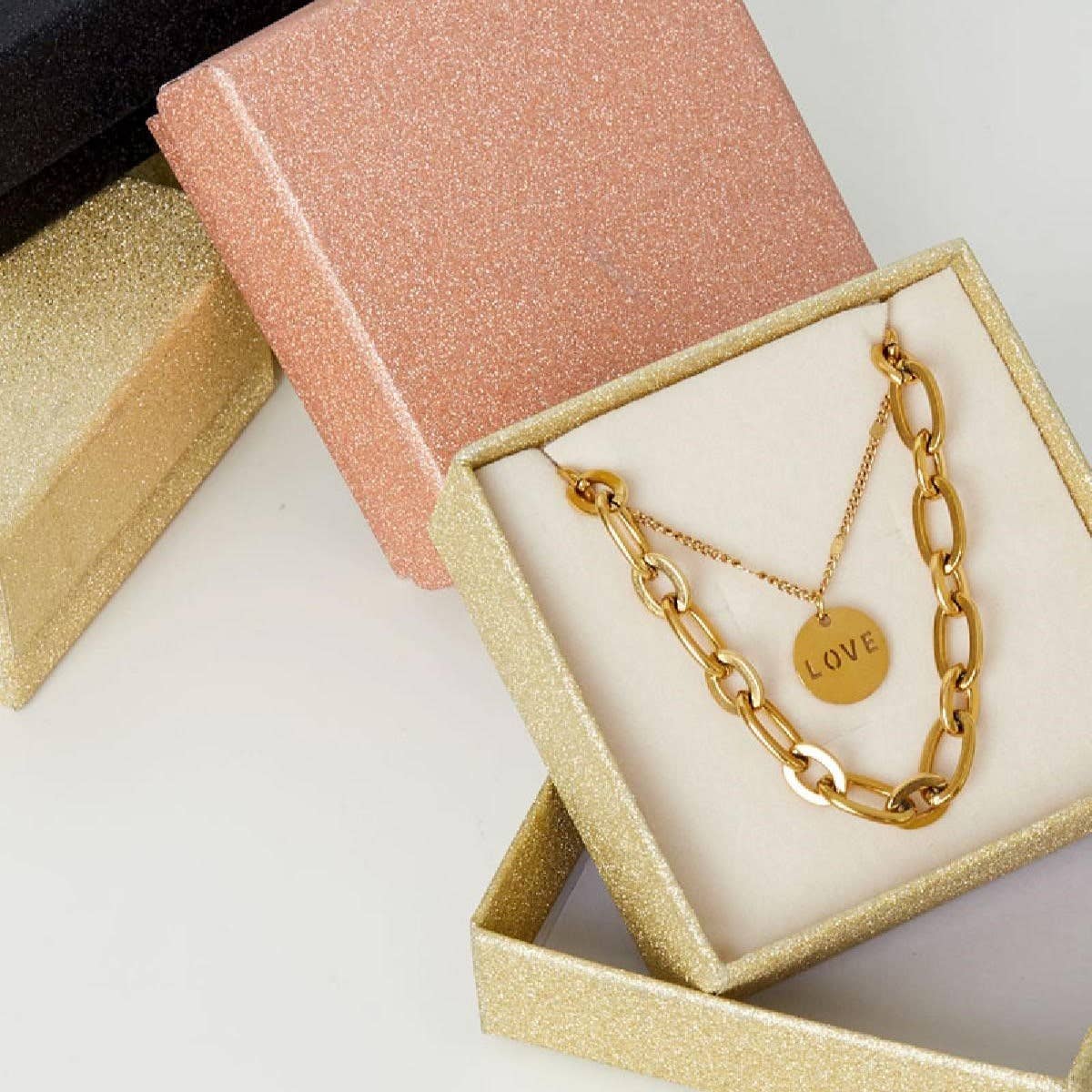 Schmuckgroßhandel – Organizador/caixa de joias por atacado – Embalagem para joias com glitter1