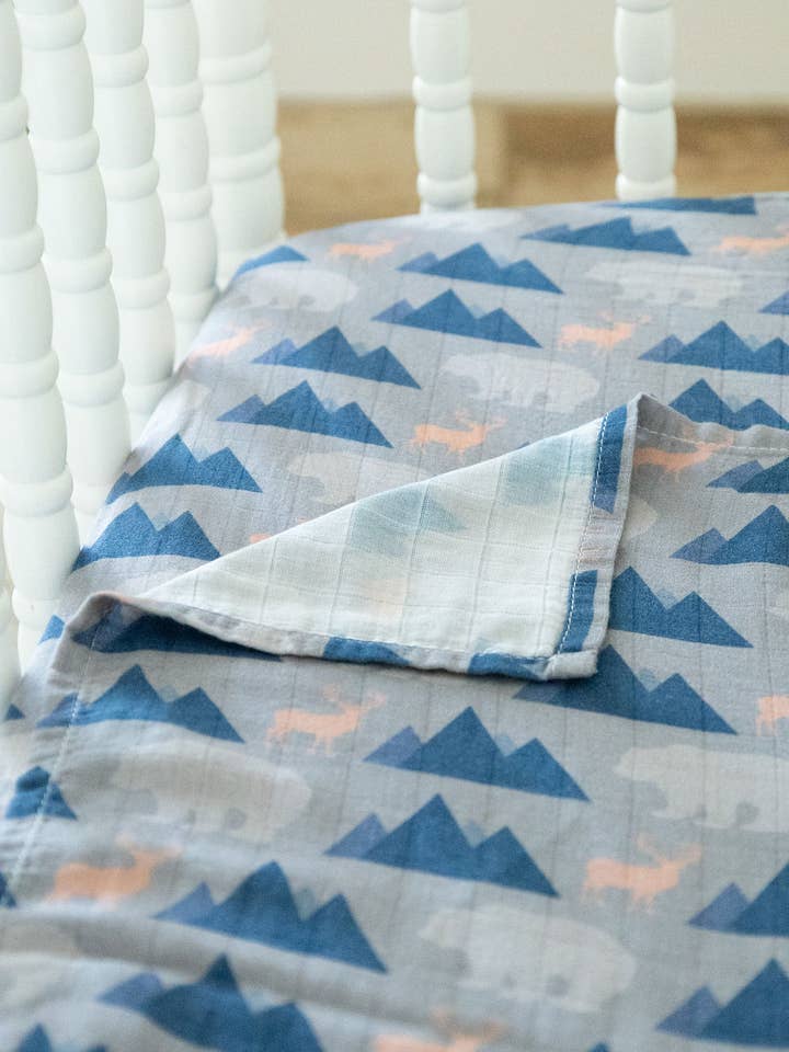 Rustic Retreat Bamboo Cotton Muslin Crib Sheet for wholesale by Cradle Comforts Co.