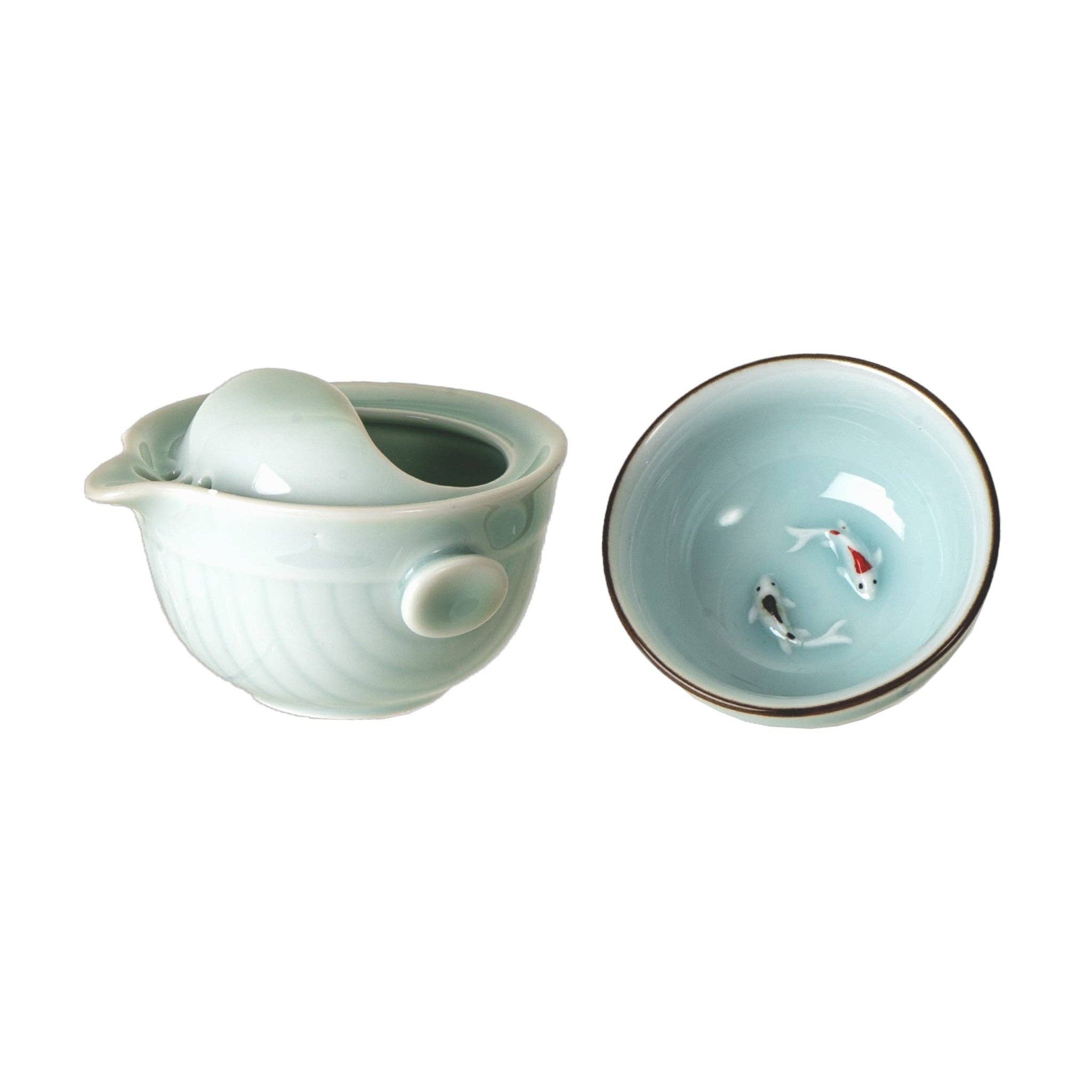 Urban Tokyo - Wholesale Tea Pot - Koi Fish Kung Fu Tea Set 6oz Tea Pot with A Cup Light Blue (1/80)1