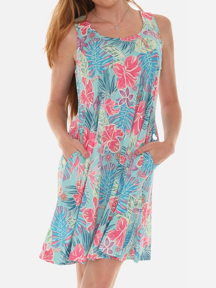 Vestido sin mangas estampado de longitud media para mujer para venta al por mayor de Shoreline Wear. INC