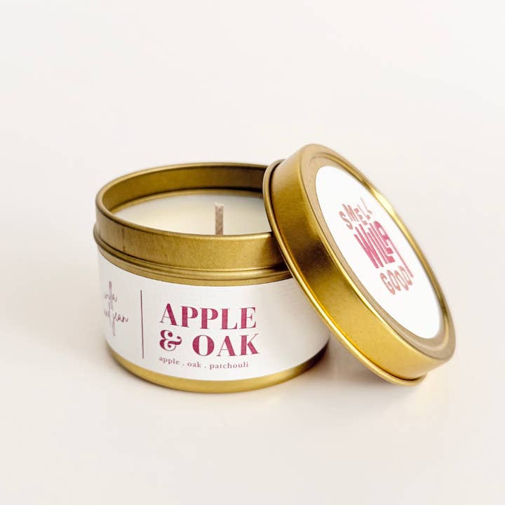 Apple & Oak 4 oz tin for wholesale by Willa and Jean Candles