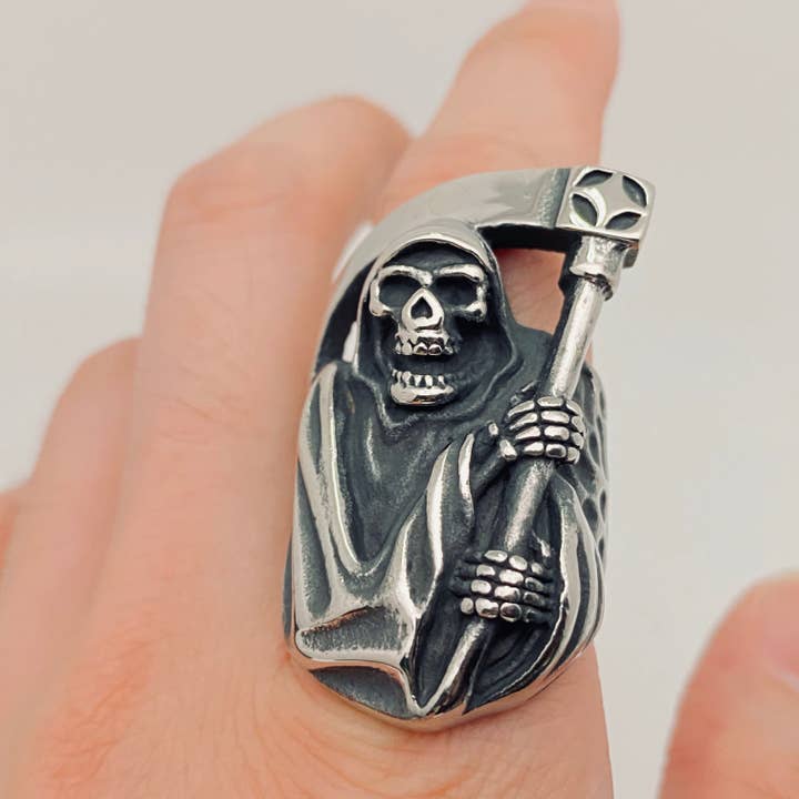 Anello in acciaio inossidabile Death Sickle Skull - MJ/MR per la vendita all'ingrosso da parte di Mio Queena