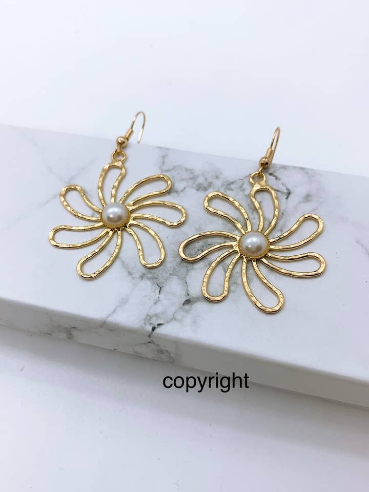 Tropical Tiare Flower Earrings: Hamilton Gold Earring with W for wholesale by Anela's Jewelry