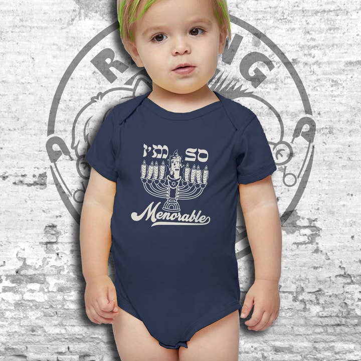 Hanukkah I'm So Menorable Infant Unisex S/S Bodysuit for wholesale by Raging Rascals