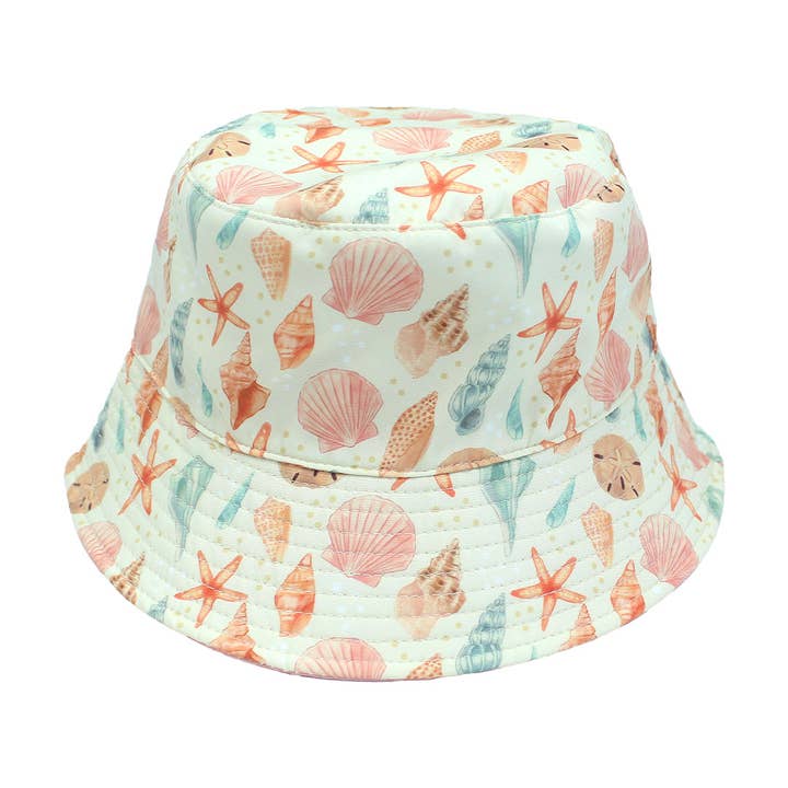 Sandy Seashells, cappello da pescatore da spiaggia reversibile rosa per la vendita all'ingrosso da parte di Emerson and Friends