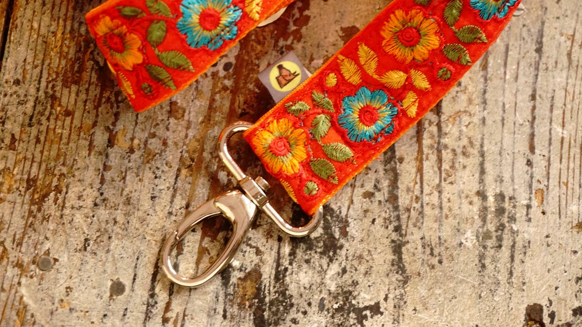 hundsfutter - Wholesale Pet Leash - Dog - Wide orange strap with flower design4