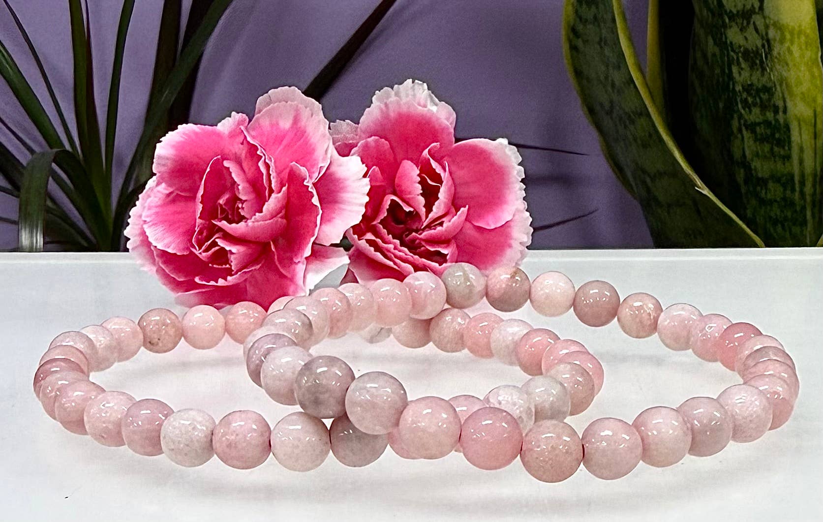 KayleeNYC – wholesale Pärlarmband – Naturlig rosa opal 6 mm 7,5” kristall stretch healing5