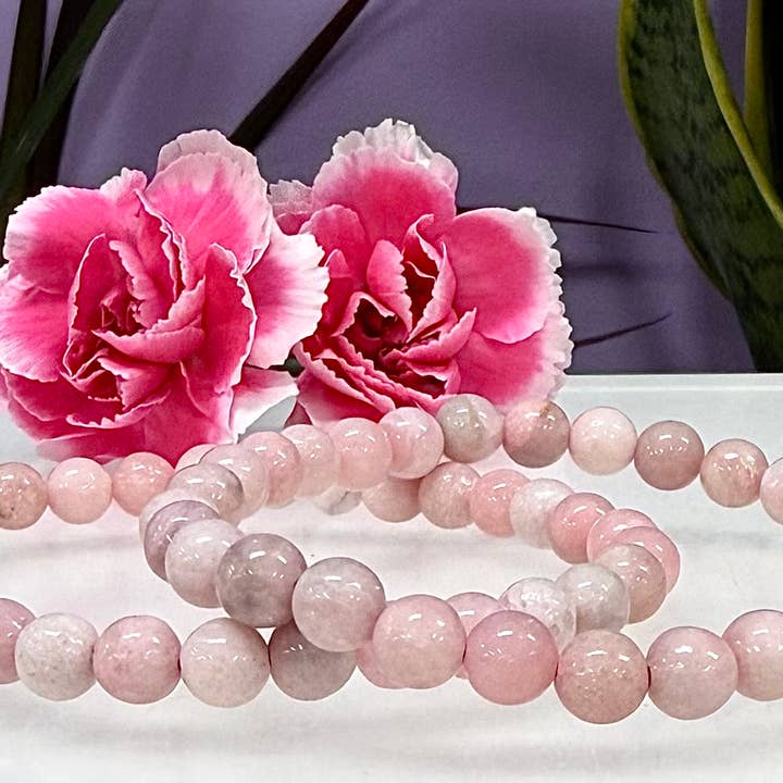 KayleeNYC – wholesale Pärlarmband – Naturlig rosa opal 6 mm 7,5” kristall stretch healing5