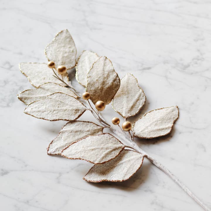 28" Kraft Leaf Pick (Ice White) for wholesale by Dekorasyon Gifts Decor