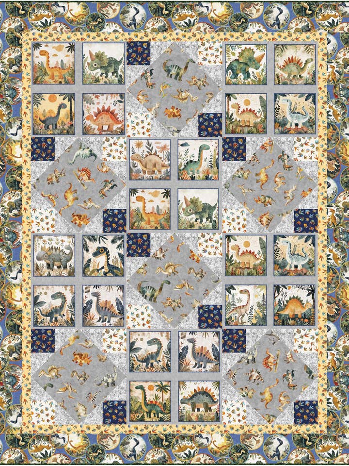 DinoRocks! Babyquiltmönster för en QT-panel med Quillow för wholesale av PhoebeMoon Designs