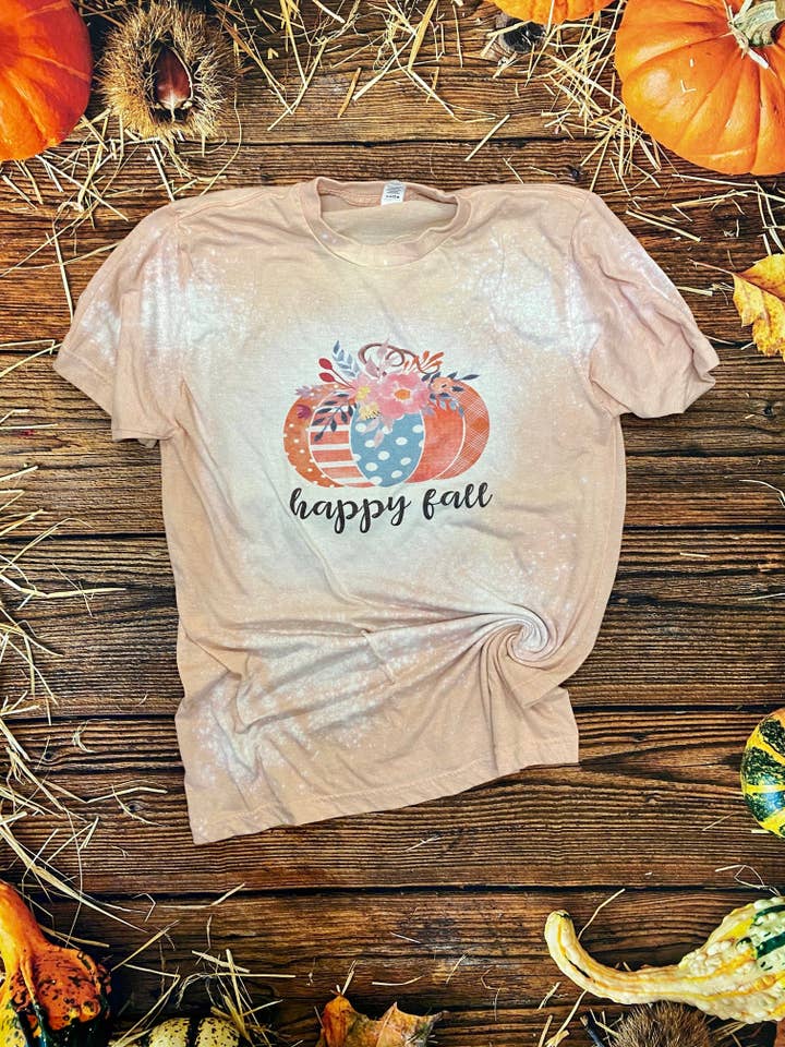 Happy Fall Pretty Pumpkin Bleach Tee | Bleach Shirt for wholesale by Cute As A Rustic Button