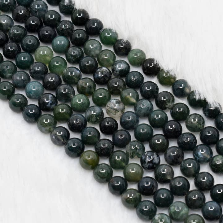 AK Healing Crystals - Wholesale Beads - Moss Agate Round Beads, Crystal Bead Jewelry 4-12mm