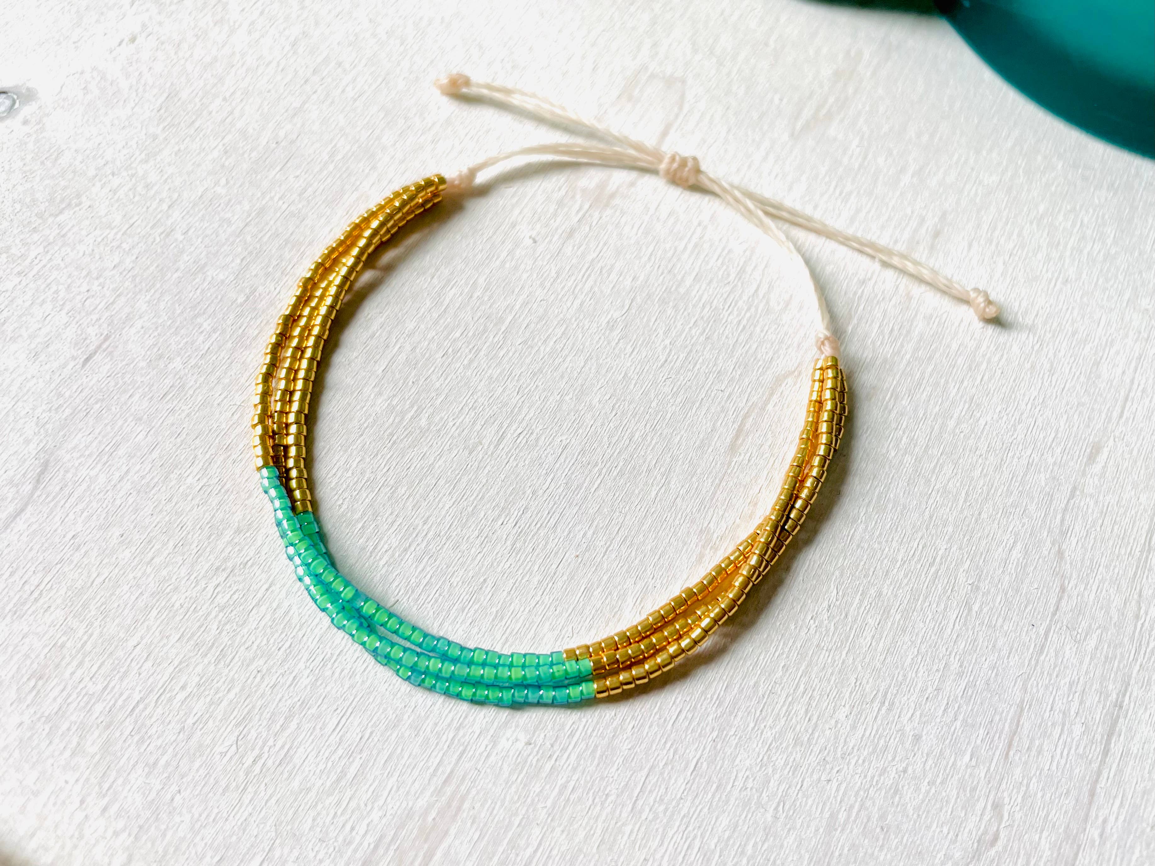 Atelline - Wholesale Beaded Bracelet - Adjustable Miyuki Pearl Bracelet in Waxed Cord, Rocaille2