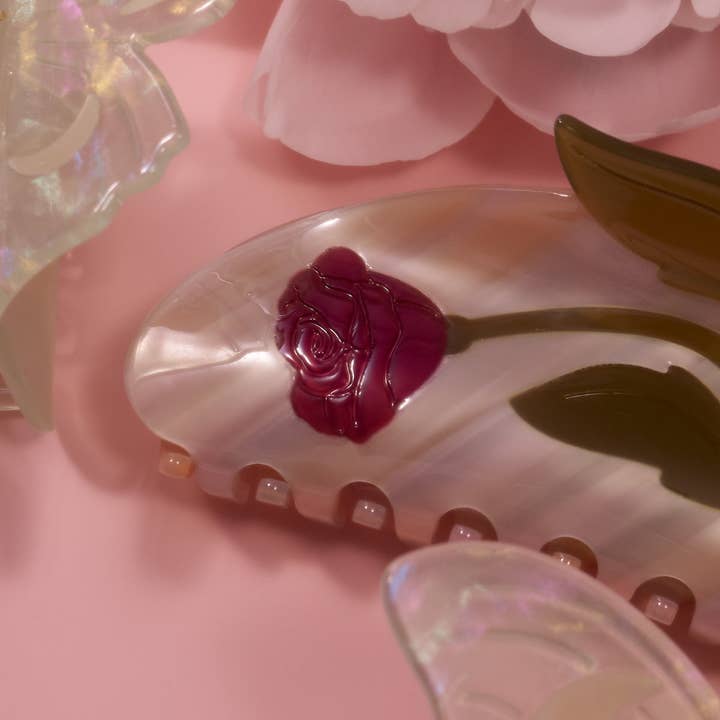 WINONA IRENE - Wholesale Hair Clip - Women's - Women's Wild Rose Flower Long Hair Claw in Pink Acetate