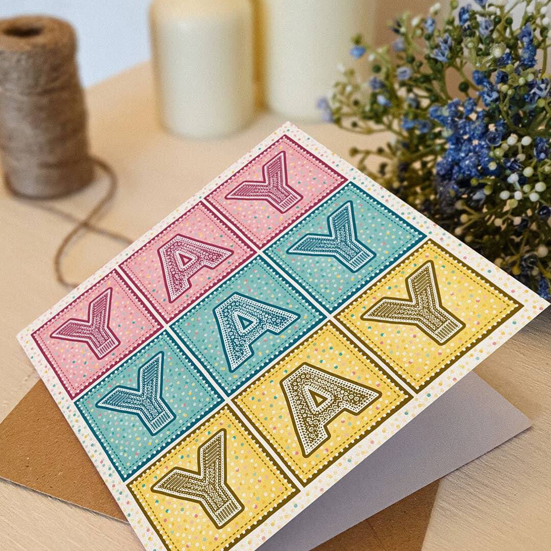 Jess A Little Creative - Wholesale Congratulations Card - 'YAY YAY YAY' Pastel Typographic Congratulations Card2