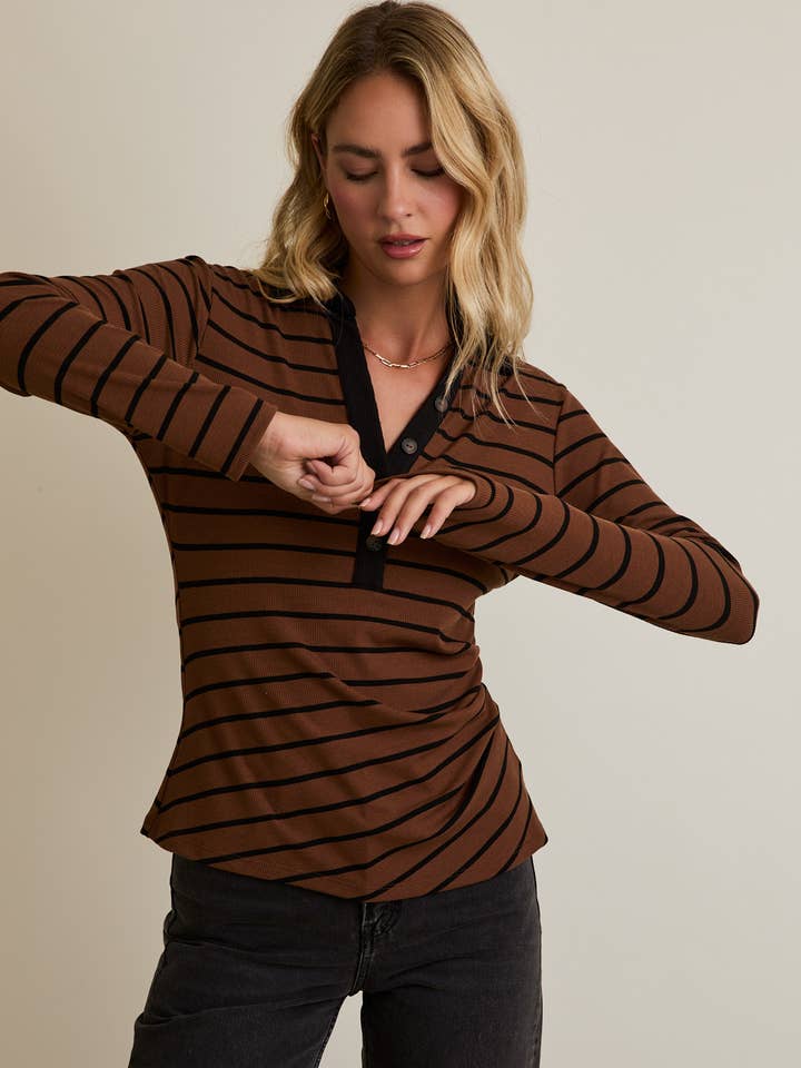 BUTTON UP LONG SLEEVE STRIPE POLO SHIRT for wholesale on Faire0