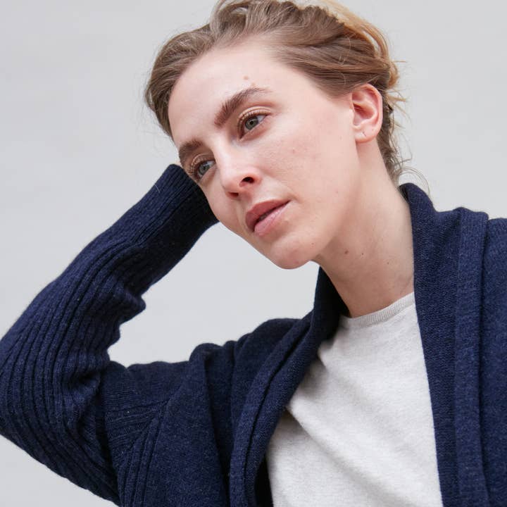 Womens Pure Lambswool Long Line Cardigan with Pockets for wholesale by Paul James Knitwear