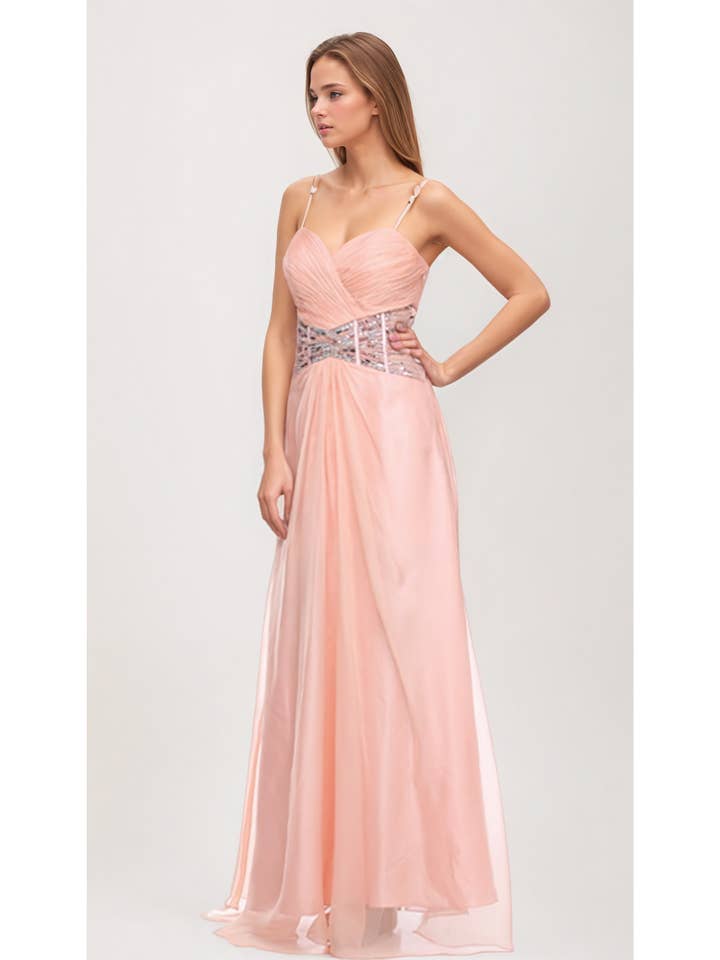 OVERLAP TOP AND BEADED WAIST LINE FORMAL DRESS for wholesale by Juliet