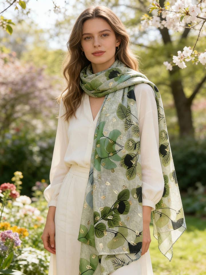 LN-127 Foulard imprimé motif fleuri avec dorure pour la vente par LINETA