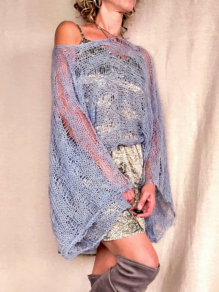 Pull court en mohair à mailles ouvertes Boho pour la vente par mayAqua