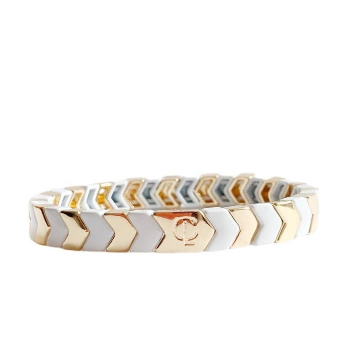 Wholesale Tile Bead Bracelet - Gold/White Chevron for wholesale by Caryn Lawn