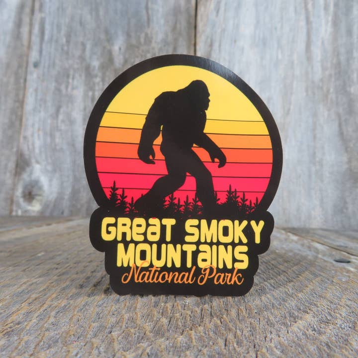 Great Smoky Mountains Bigfoot Sticker Tennessee National Park Retro Sunset Souvenir Waterproof for wholesale by Kirk's Krafts