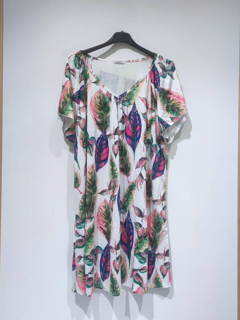 Pomelo paris – Vestido - Mulher por atacado – Vestido Pomelo Paris CN X151 com manga curta e estampa de folhas1