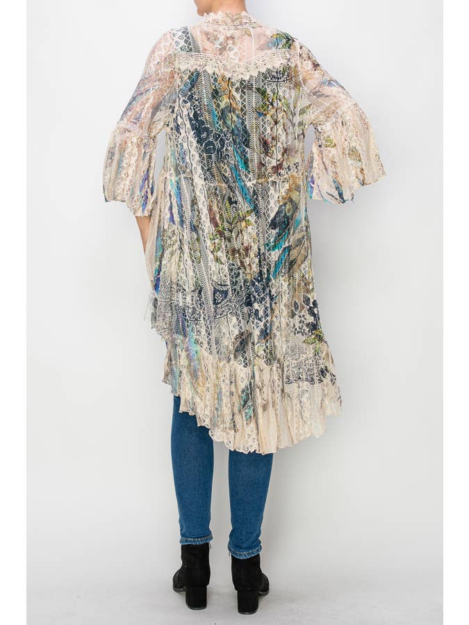 FEA Cardigan Kimono Éthéré en Dentelle à Étages Haut-Bas - 4508 BG/FEA FL en vente sur Faire3