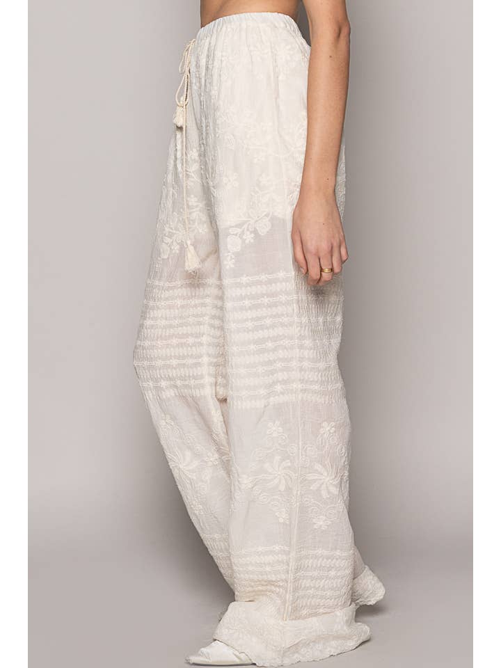 NATURAL Elastic waistband straight corchet pants for wholesale on Faire