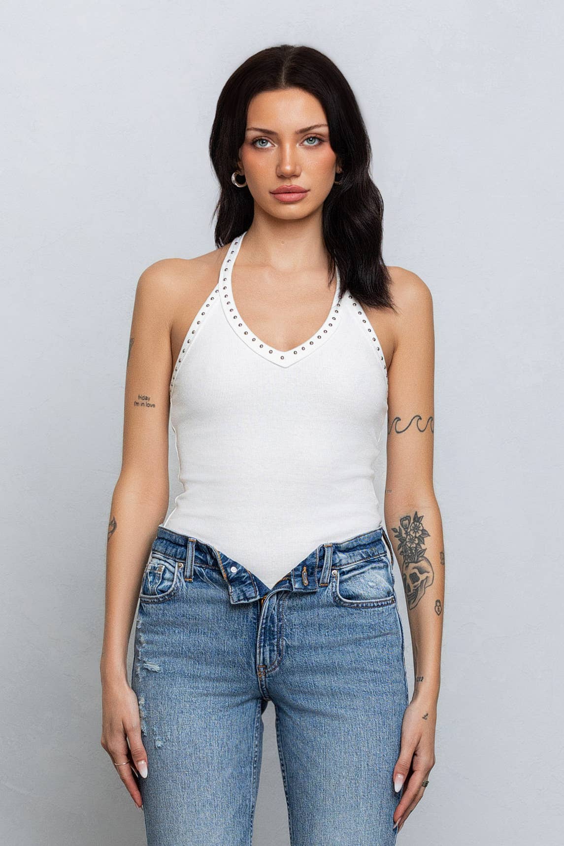 No Vacancy - Wholesale Tank Top - Women's - Studded v-neck ribbed tank top