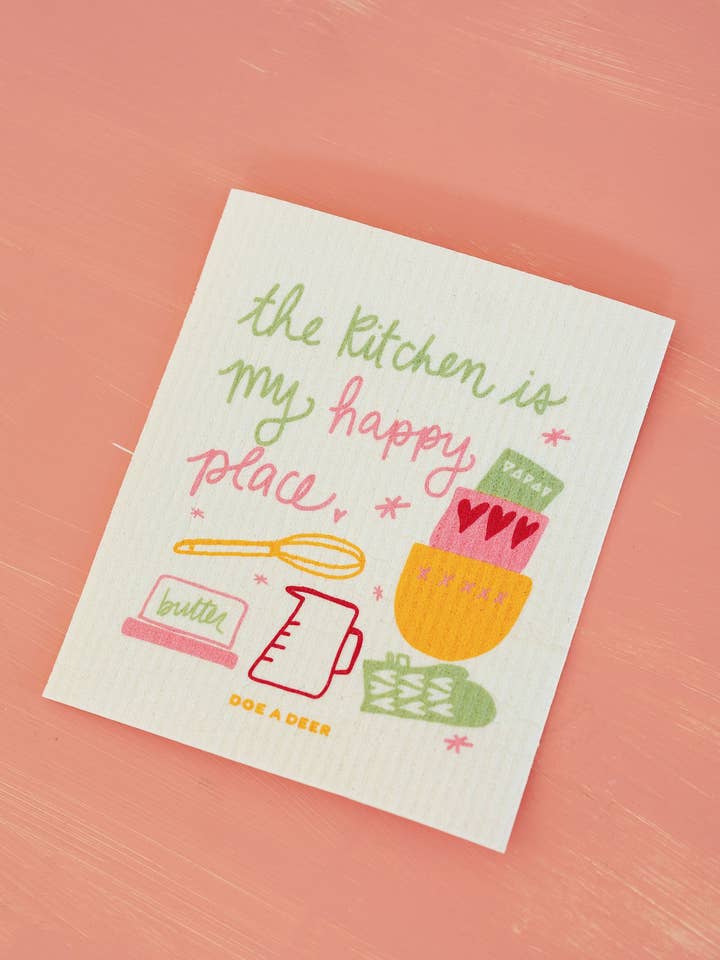 Kitchen is My Happy Place Swedish Dishcloth for wholesale by Doe A Deer