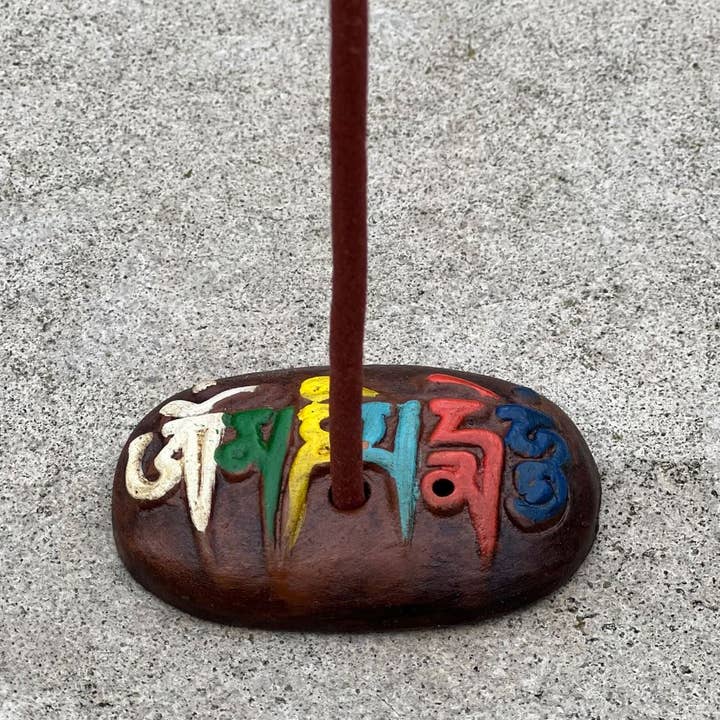 Lungta Imports - Wholesale Incense Holder - Hand Crafted Clay 2 In 1 Om Mani Incense Burner Nepal