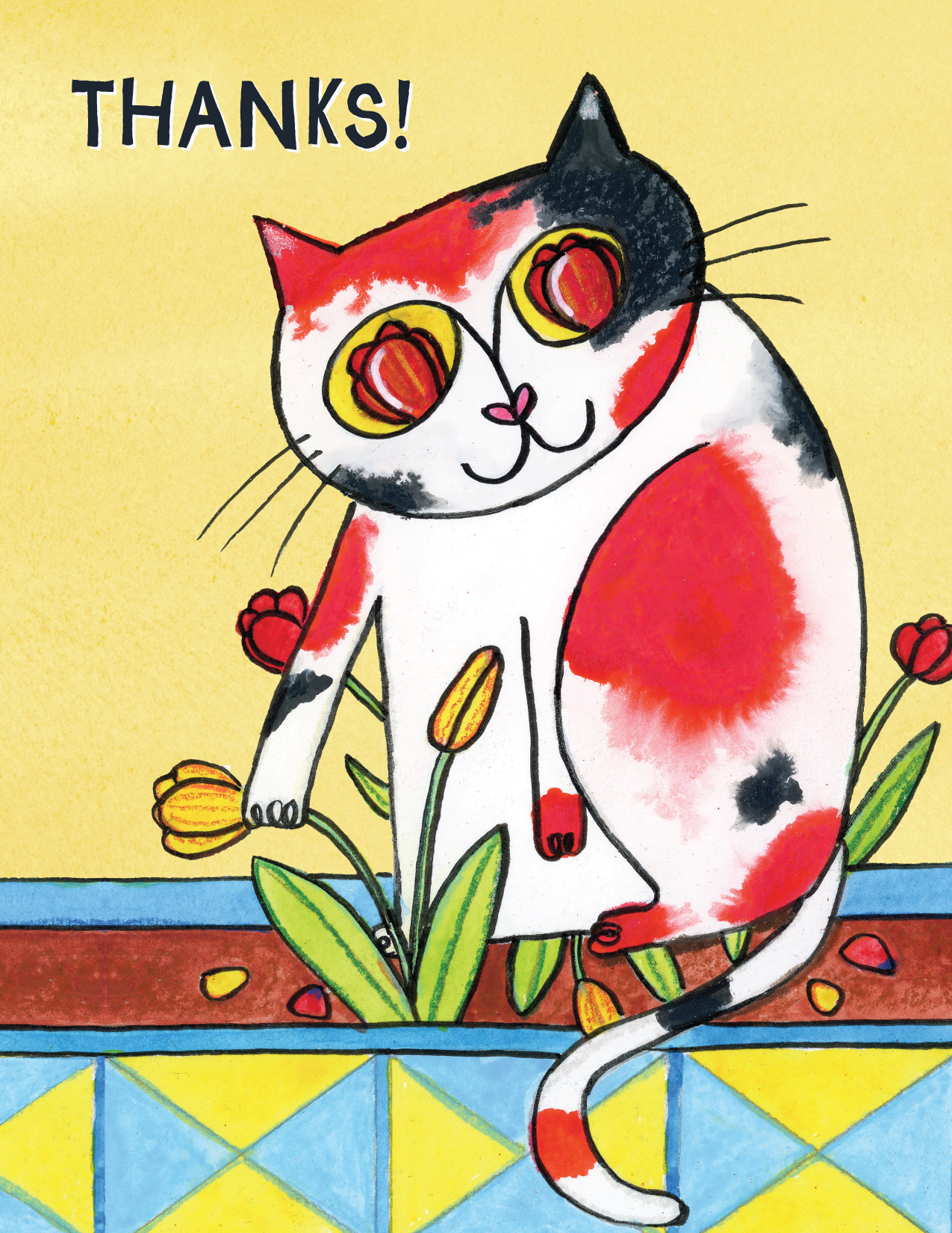 Over the Mewn - Wholesale Thank You Card - 'Tulip Cat' Thank You Card1