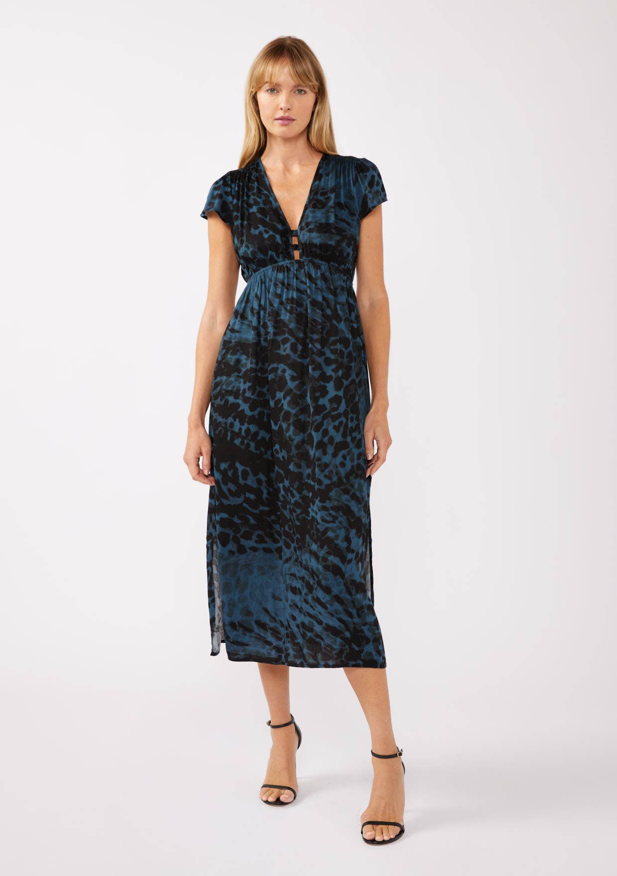 Midnight Black Short Sleeve Animal Print Maxi Dress for wholesale on Faire