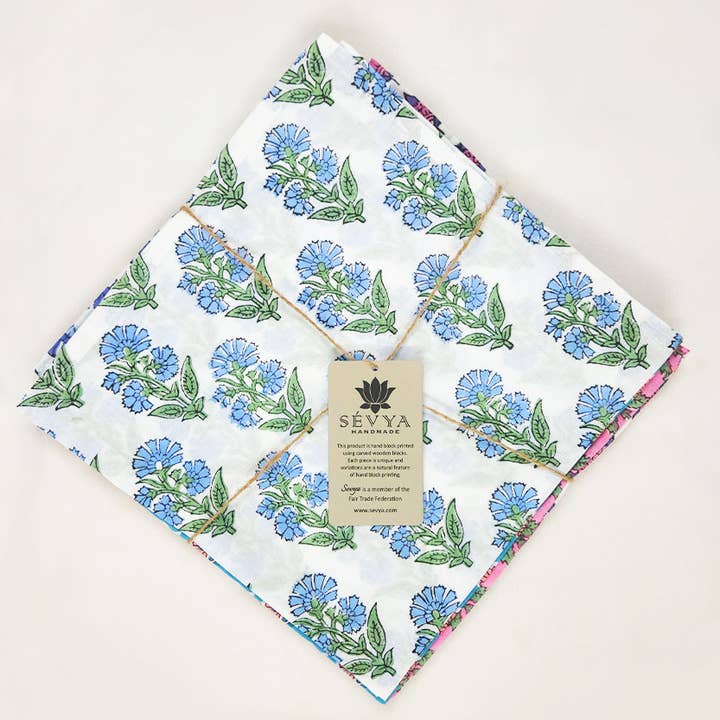 Sevya Handmade - Wholesale Dinner & Cloth Napkin - Jaipur Block Print Napkins, Set of 6 1